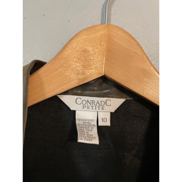 Vintage Conrad C Womens Top 10 Petite Green Shimmer Cropped Tie Front Rave 90s - Picture 3 of 7